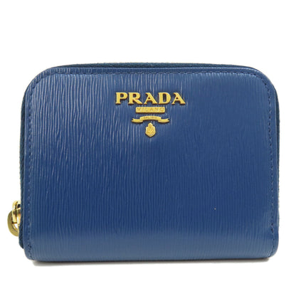 PRADA Coin case leather blue Saffiano logoMetal Women Used Authentic