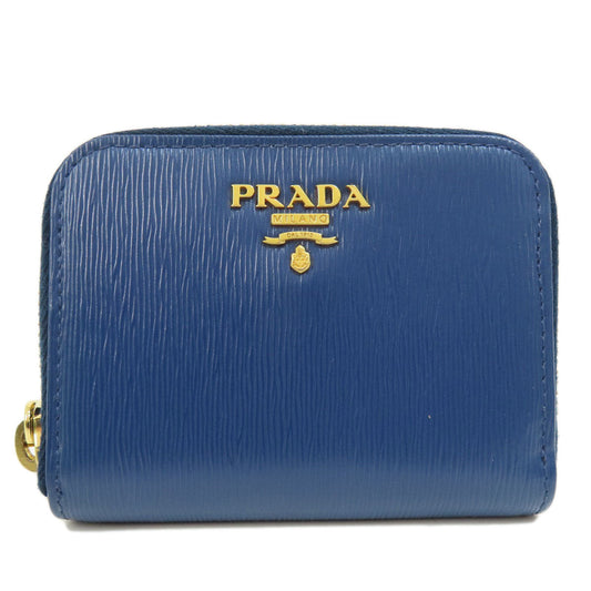 PRADA Coin case leather blue Saffiano logoMetal Women Used Authentic