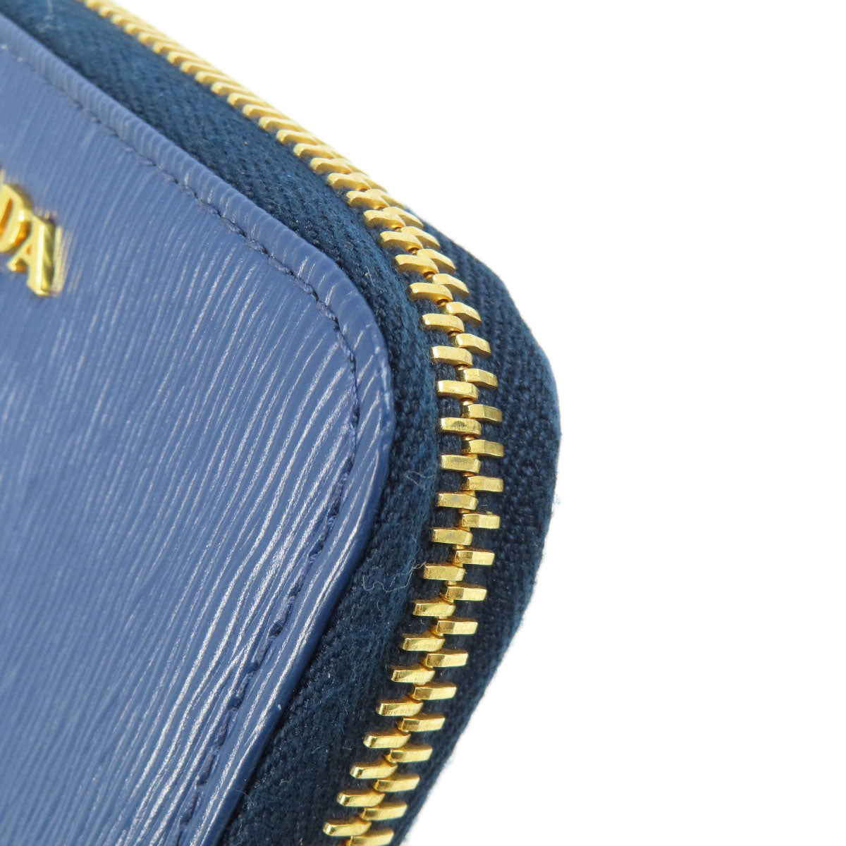 PRADA Coin case leather blue Saffiano logoMetal Women Used Authentic
