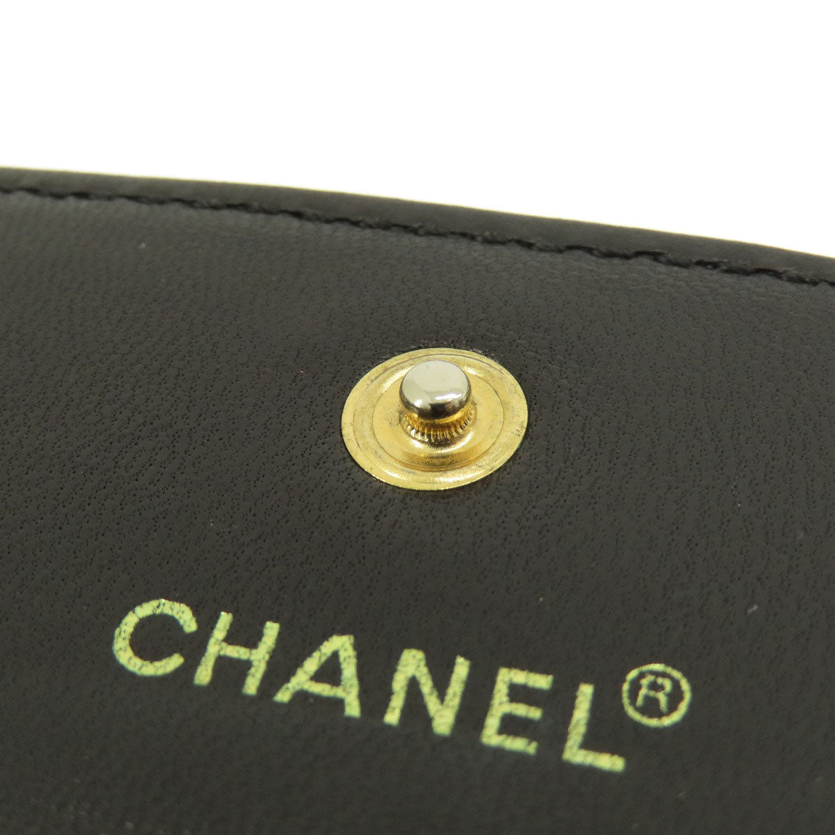 CHANEL Bifold Wallet Calfskin black Chocolate Bar Gold Metal Women Used Authentic
