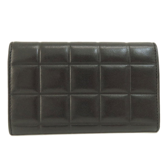 CHANEL Bifold Wallet Calfskin black Chocolate Bar Gold Metal Women Used Authentic