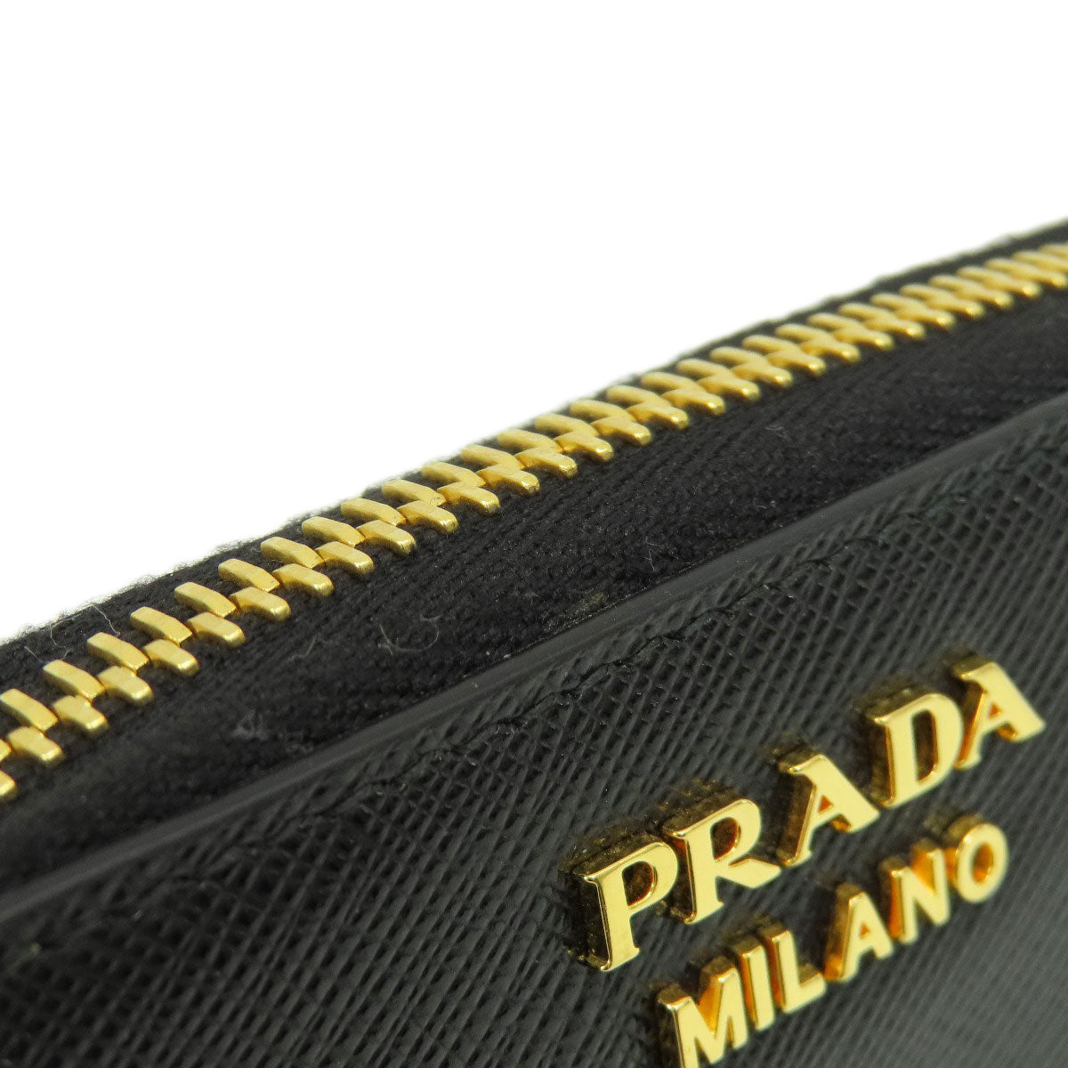 PRADA Coin case leather black Saffiano logoMetal Women(Unisex) Used Authentic