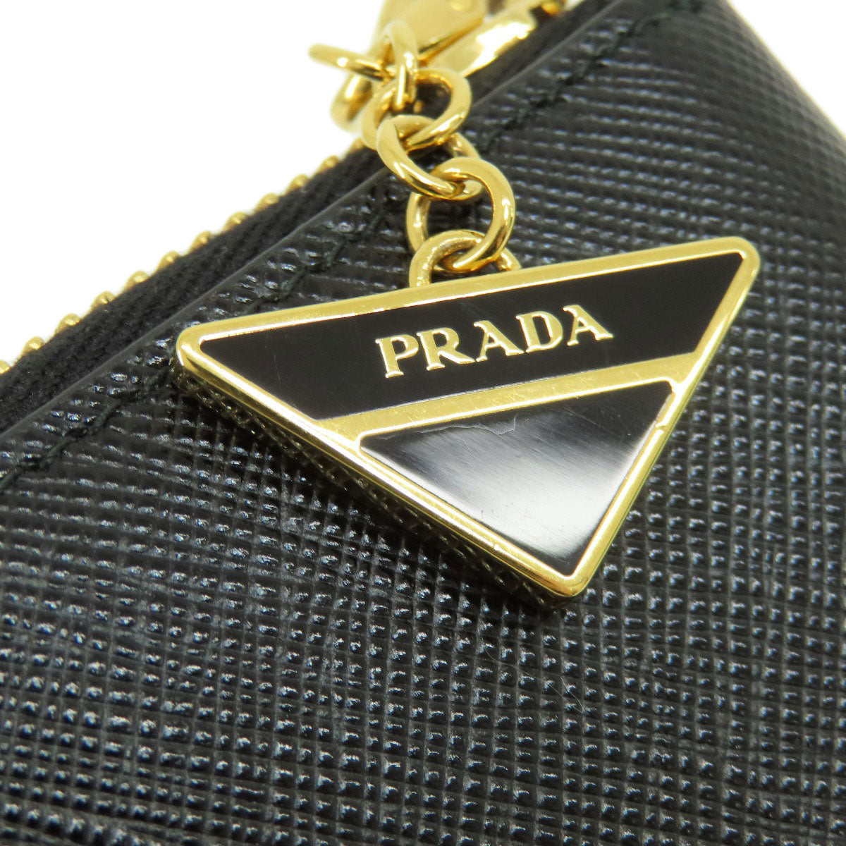 PRADA Coin case leather black Saffiano logoMetal Women(Unisex) Used Authentic