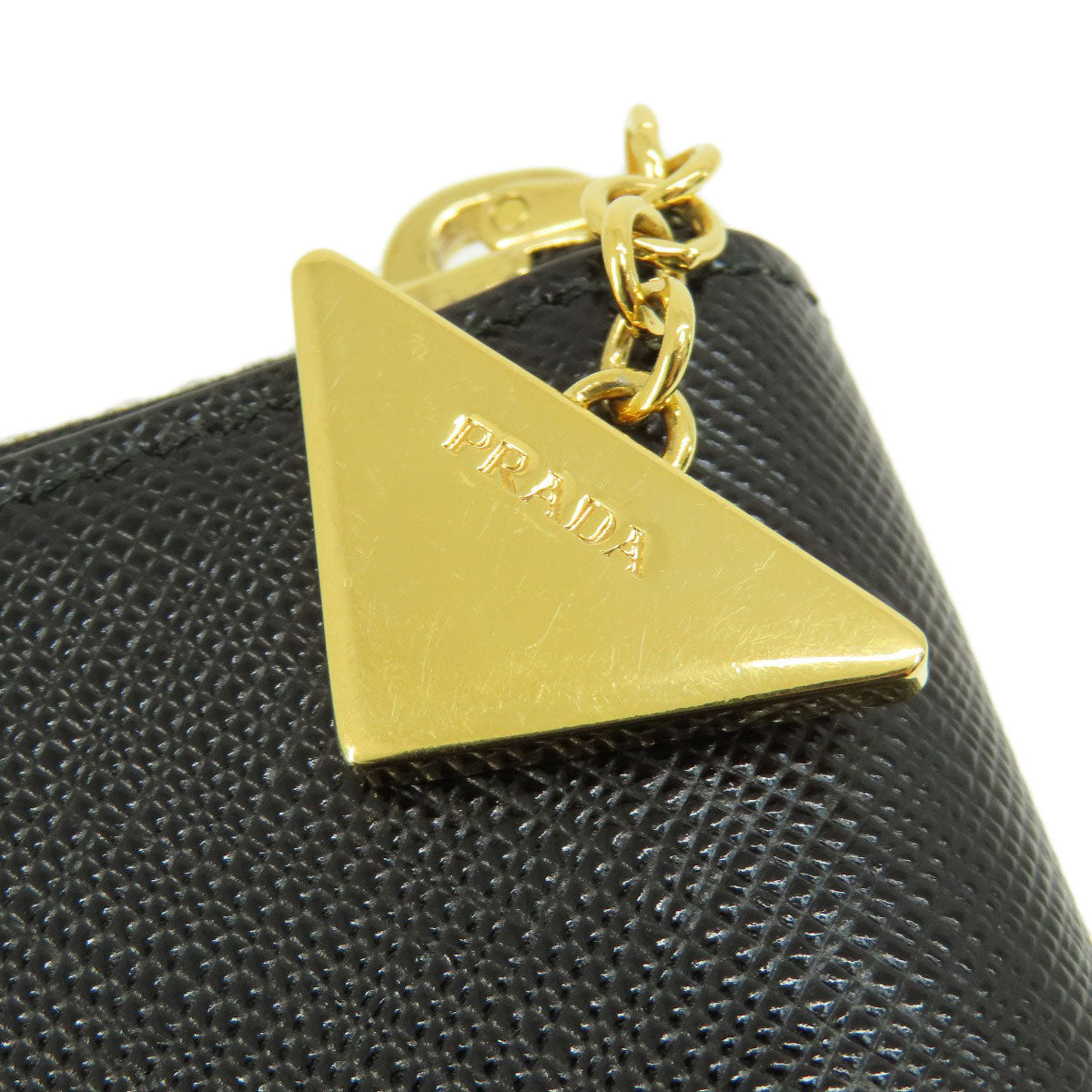 PRADA Coin case leather black Saffiano logoMetal Women(Unisex) Used Authentic