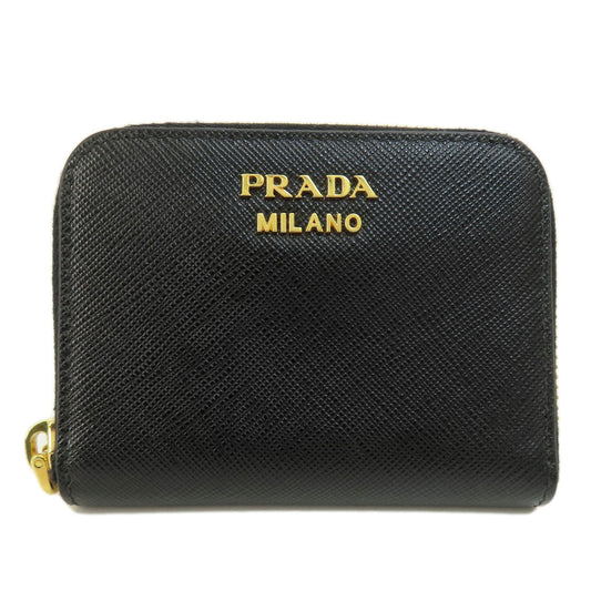 PRADA Coin case leather black Saffiano logoMetal Women(Unisex) Used Authentic
