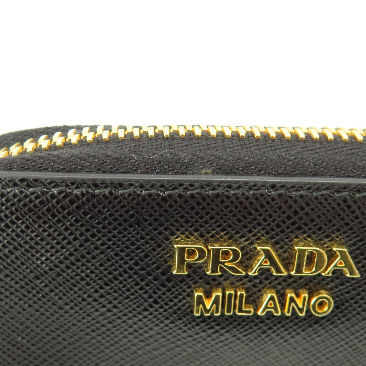 PRADA Coin case leather black Saffiano logoMetal Women(Unisex) Used Authentic