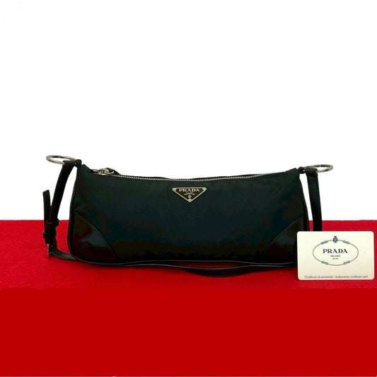 PRADA Shoulder Bag Leather, Nylon black Triangular logo Women Used Authentic