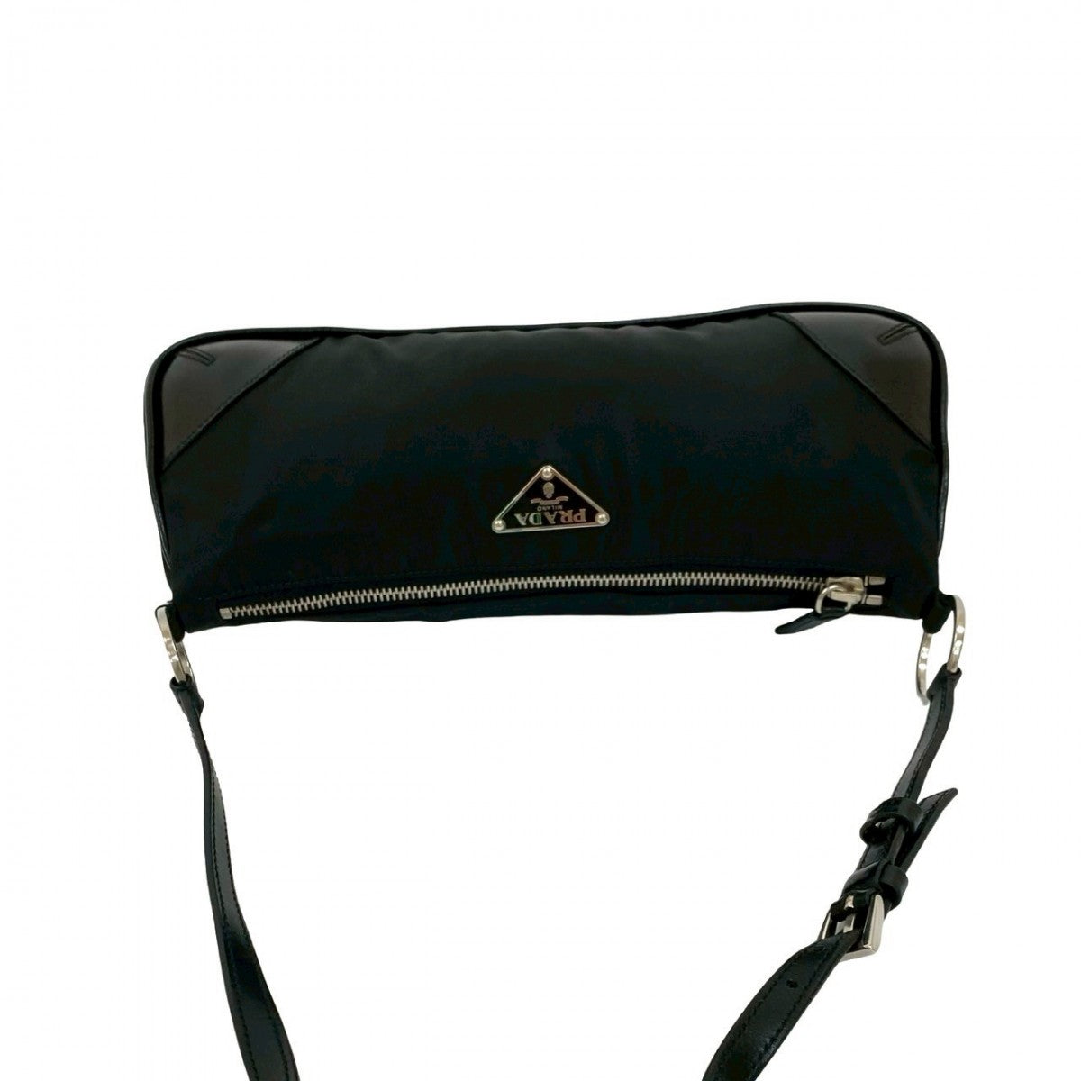 PRADA Shoulder Bag Leather, Nylon black Triangular logo Women Used Authentic