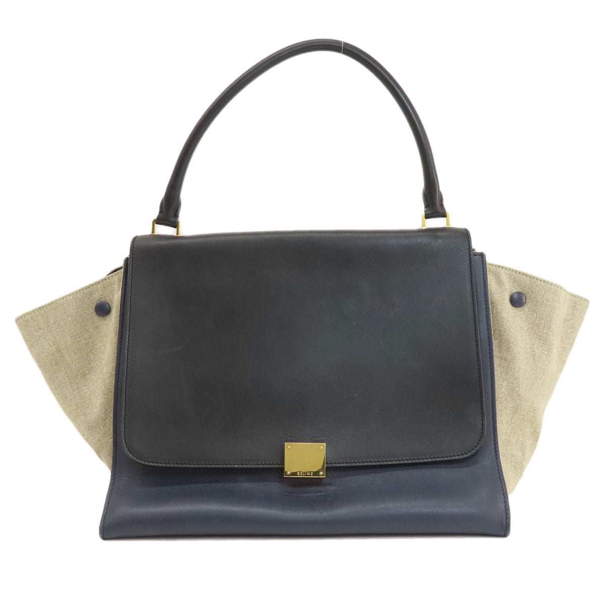 CELINE Tote Bag Leather, Canvas Navy Trapeze Women Used Authentic