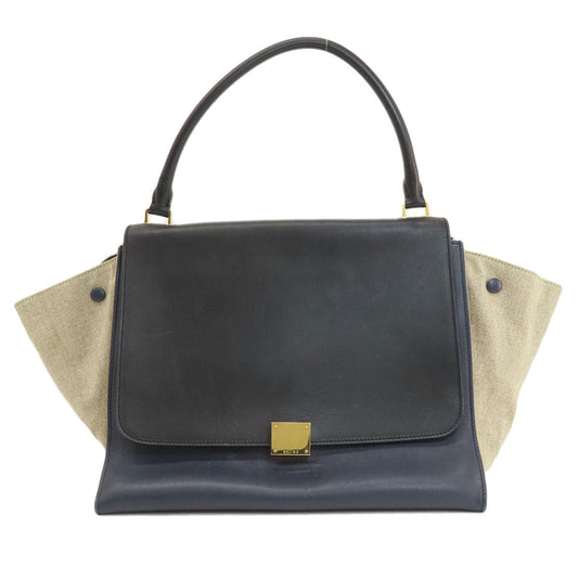 CELINE Tote Bag Leather, Canvas Navy Trapeze Women Used Authentic