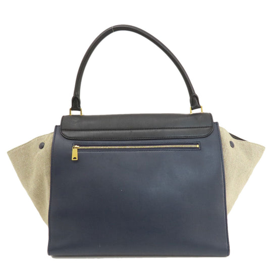 CELINE Tote Bag Leather, Canvas Navy Trapeze Women Used Authentic