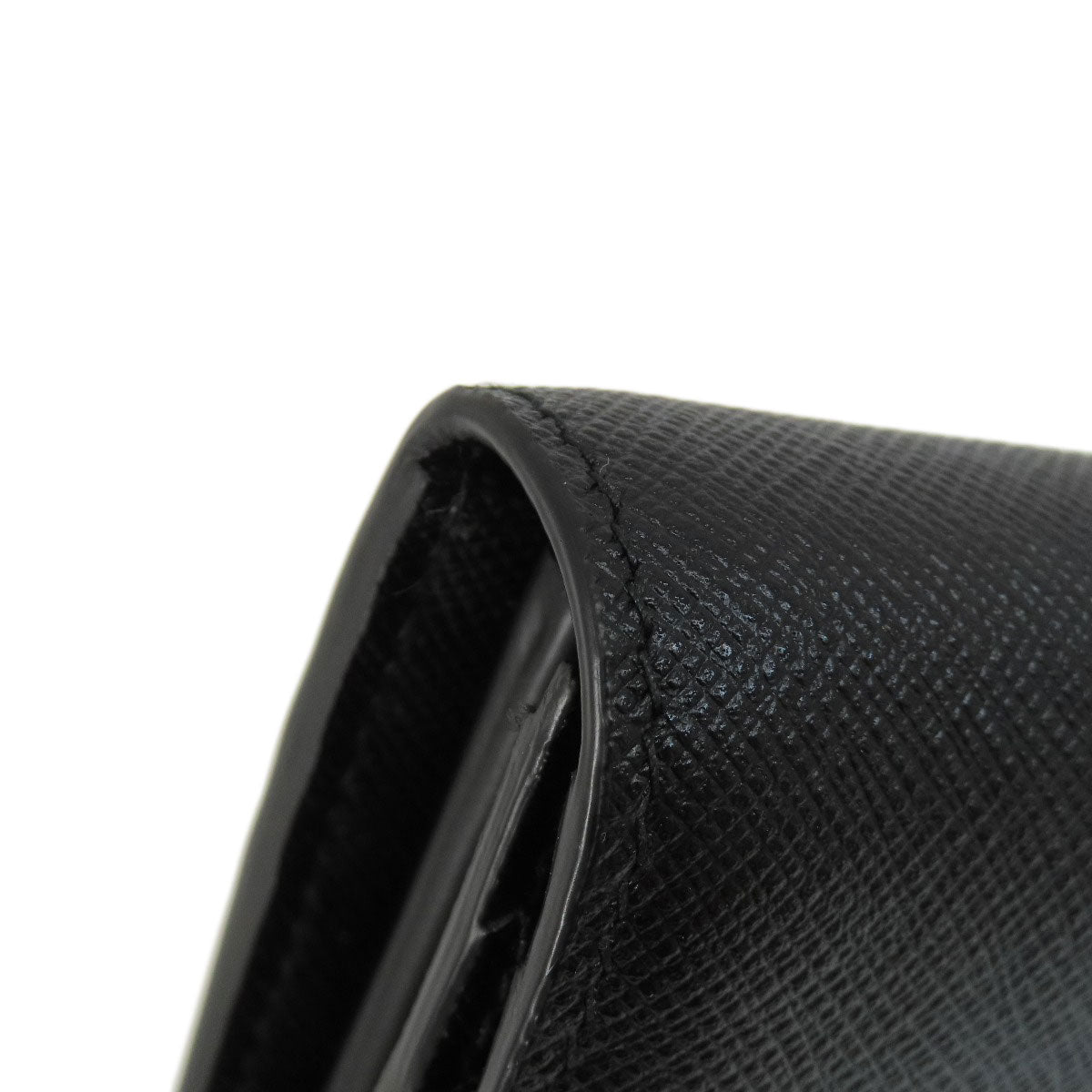 PRADA Long Wallet Purse 1MH132 leather black Saffiano pin badge Women Used Authentic