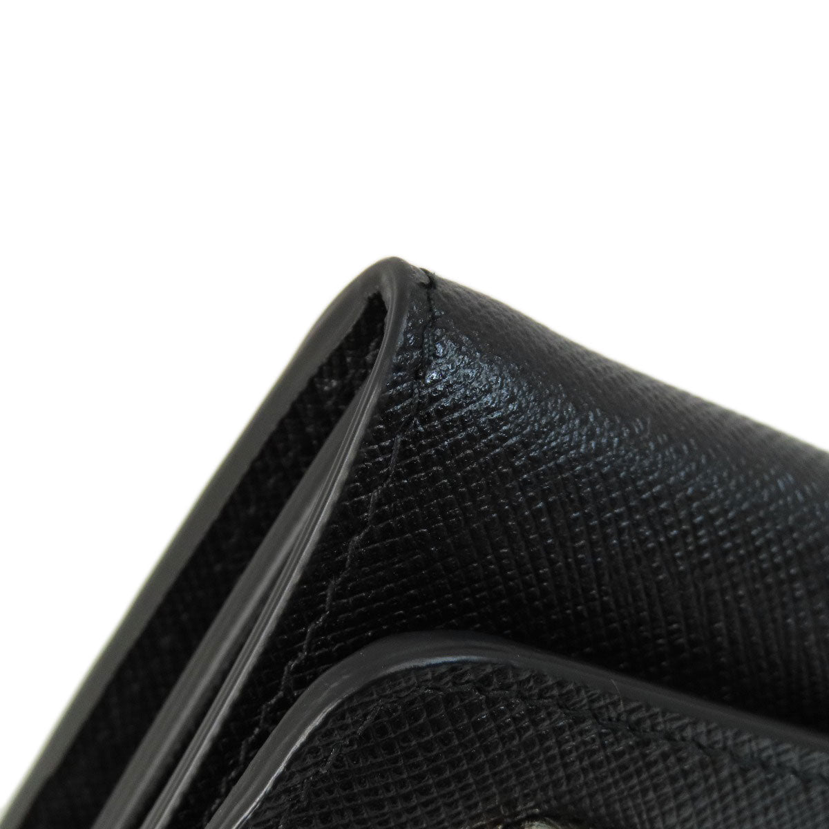 PRADA Long Wallet Purse 1MH132 leather black Saffiano pin badge Women Used Authentic