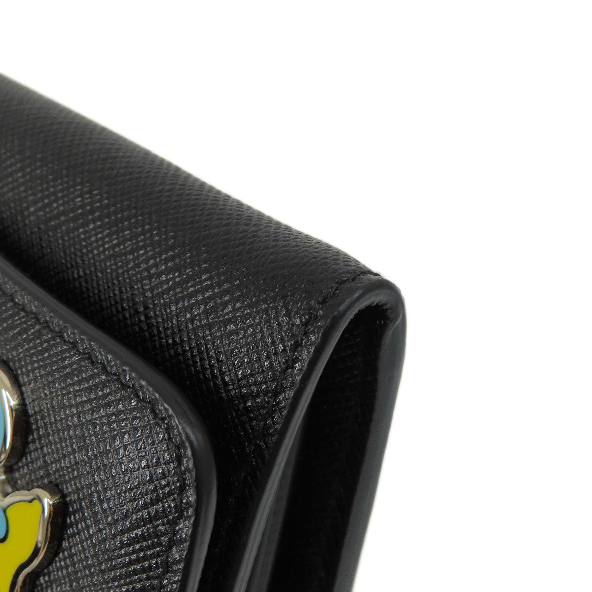 PRADA Long Wallet Purse 1MH132 leather black Saffiano pin badge Women Used Authentic