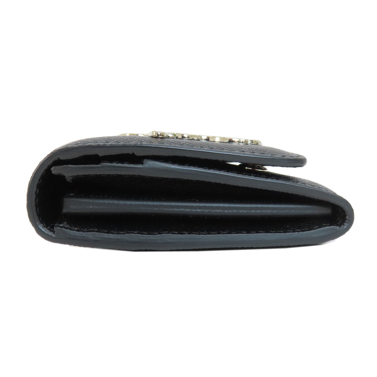 PRADA Long Wallet Purse 1MH132 leather black Saffiano pin badge Women Used Authentic