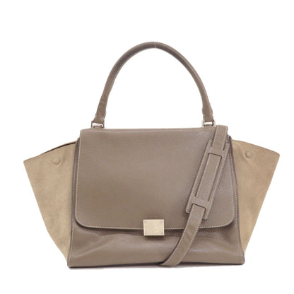 CELINE Tote Bag leather Brown Trapeze 2WAY Women Used Authentic