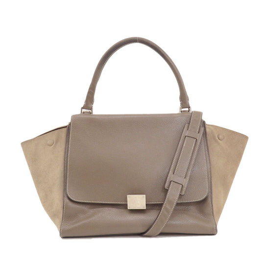 CELINE Tote Bag leather Brown Trapeze 2WAY Women Used Authentic