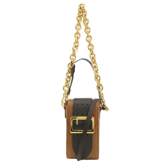 BURBERRY Shoulder Bag leather Brown 3WAY Belt Motif Women Used Authentic