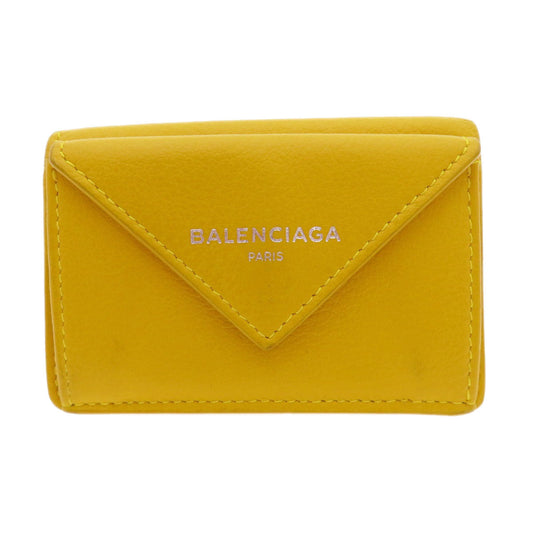 BALENCIAGA Bifold Wallet 391446 Calfskin yellow Compact Wallet Paper Women Used Authentic