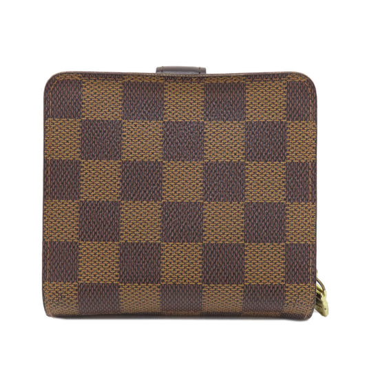 LOUIS VUITTON Bifold Wallet M61668 Damier canvas Brown Compact Zip Damier Ebene Women Used Authentic