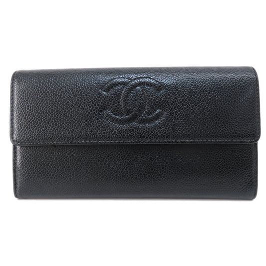 CHANEL Long Wallet Purse Grained Calfskin Skin black COCO Mark SilverMetal