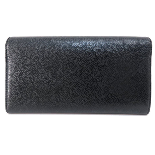 CHANEL Long Wallet Purse Grained Calfskin Skin black COCO Mark SilverMetal