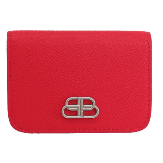 BALENCIAGA Bifold Wallet 601387 leather Red BB logo compact wallet Women Used Authentic