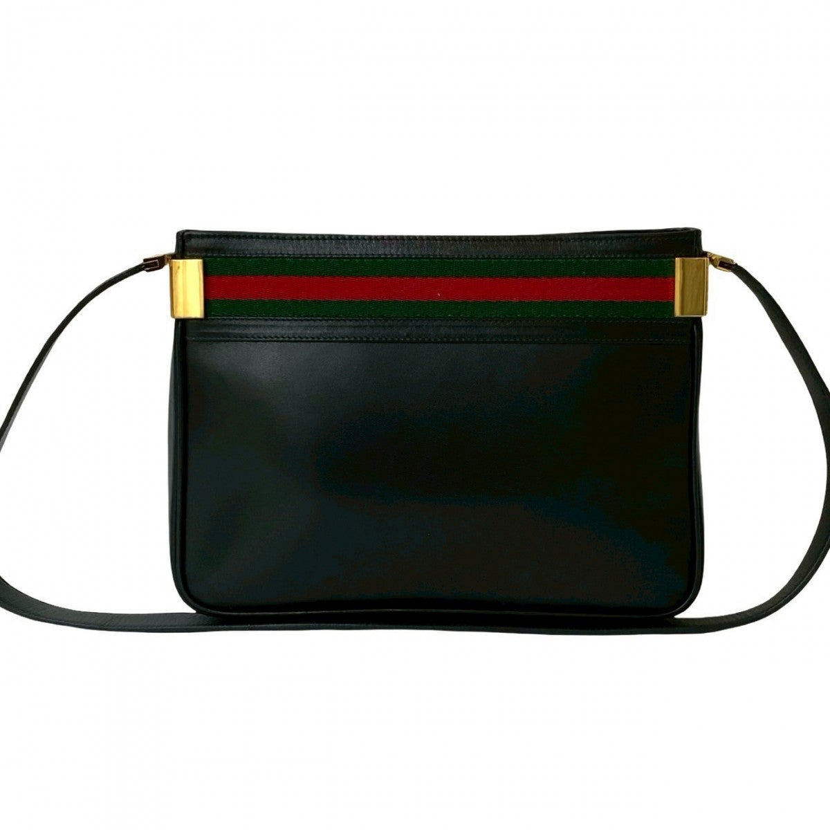 GUCCI Shoulder Bag leather black G logo Metal Sherry line Women Used Authentic