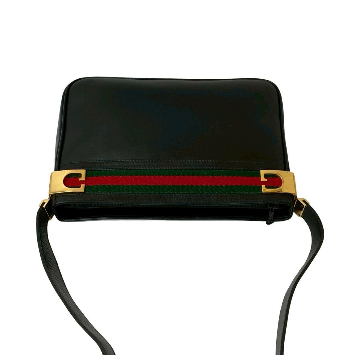 GUCCI Shoulder Bag leather black G logo Metal Sherry line Women Used Authentic