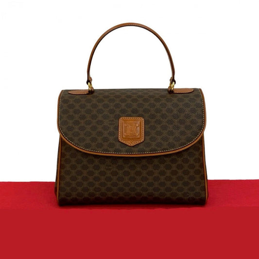 CELINE Handbag Leather, PVC Brown Macadam Blazon Pattern Triomphe logo Women Used Authentic