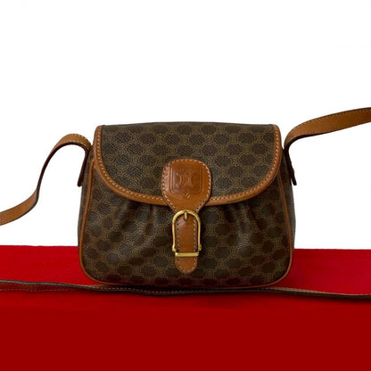 CELINE Shoulder Bag Leather, PVC Brown Macadam Blason Triomphe Pattern Women Used Authentic