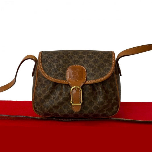 CELINE Shoulder Bag Leather, PVC Brown Macadam Blason Triomphe Pattern Women Used Authentic
