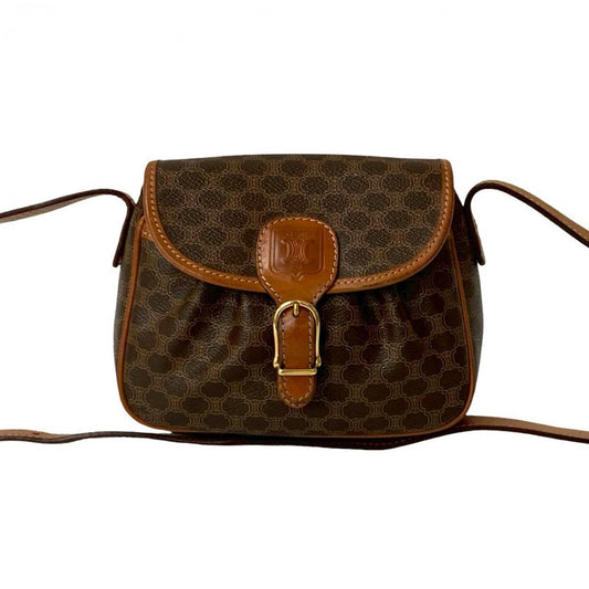 CELINE Shoulder Bag Leather, PVC Brown Macadam Blason Triomphe Pattern Women Used Authentic