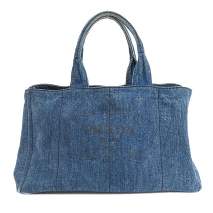 PRADA Tote Bag denim Navy Canapa Women Used Authentic