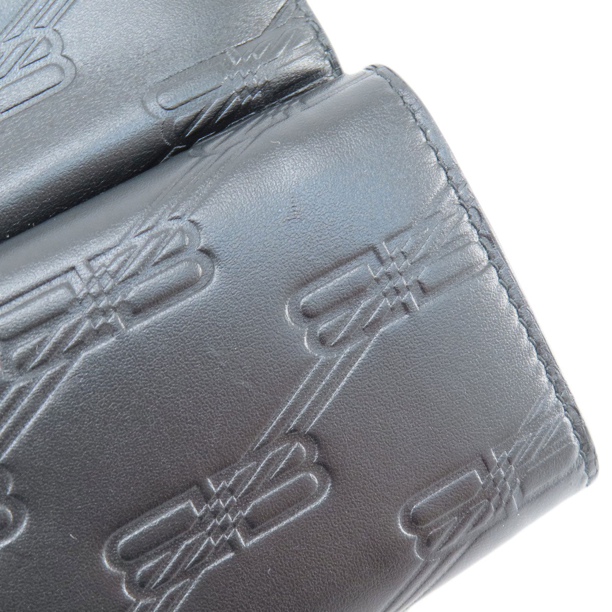 BALENCIAGA Bifold Wallet 717790 leather black BB Monogram Mini Wallet mens(Unisex) Used Authentic