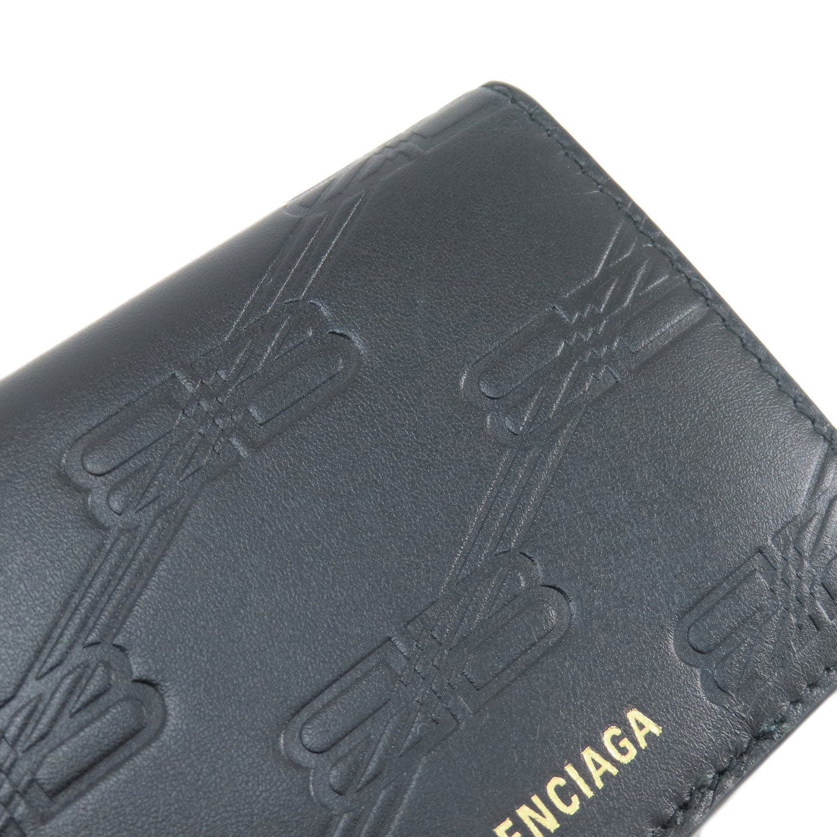 BALENCIAGA Bifold Wallet 717790 leather black BB Monogram Mini Wallet mens(Unisex) Used Authentic