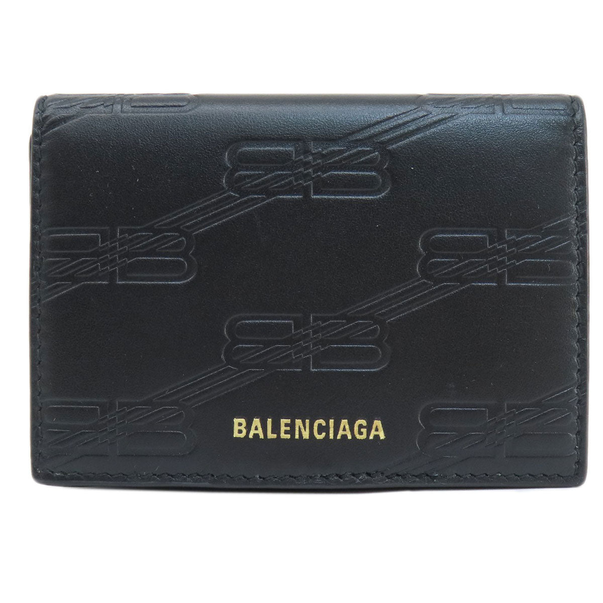BALENCIAGA Bifold Wallet 717790 leather black BB Monogram Mini Wallet mens(Unisex) Used Authentic