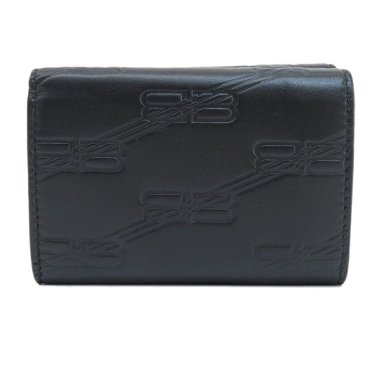 BALENCIAGA Bifold Wallet 717790 leather black BB Monogram Mini Wallet mens(Unisex) Used Authentic