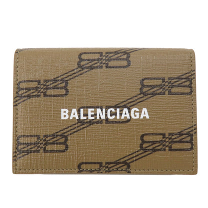 BALENCIAGA Bifold Wallet 594312 leather Brown Tri-fold Wallet BB pattern mens(Unisex) Used Authentic