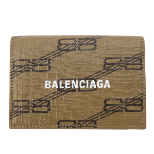 BALENCIAGA Bifold Wallet 594312 leather Brown Tri-fold Wallet BB pattern mens(Unisex) Used Authentic