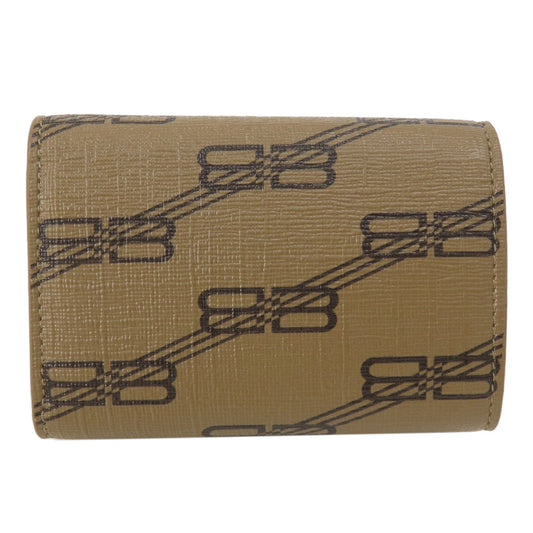 BALENCIAGA Bifold Wallet 594312 leather Brown Tri-fold Wallet BB pattern mens(Unisex) Used Authentic
