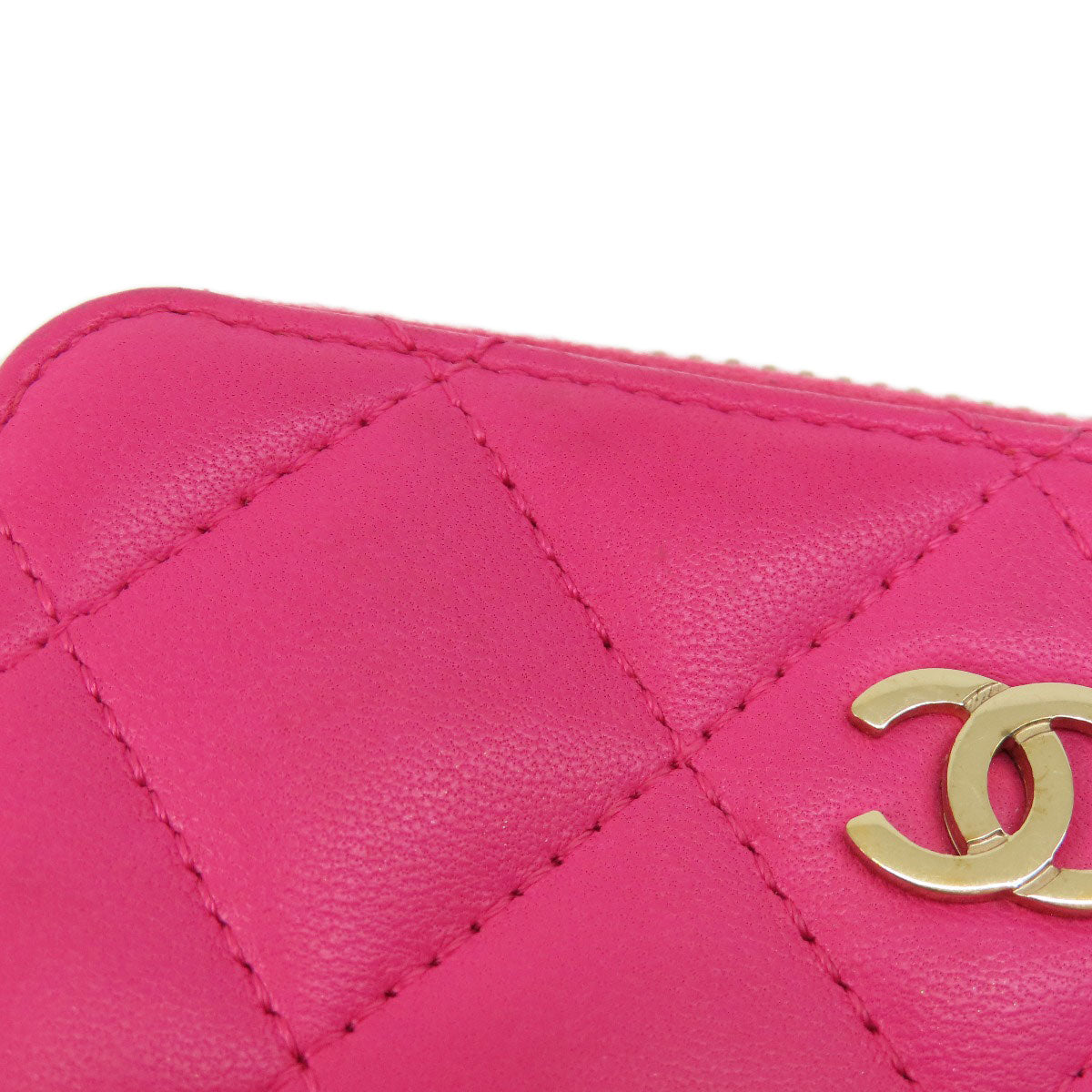 CHANEL Coin case lambskin pink Matrasse Women Used Authentic