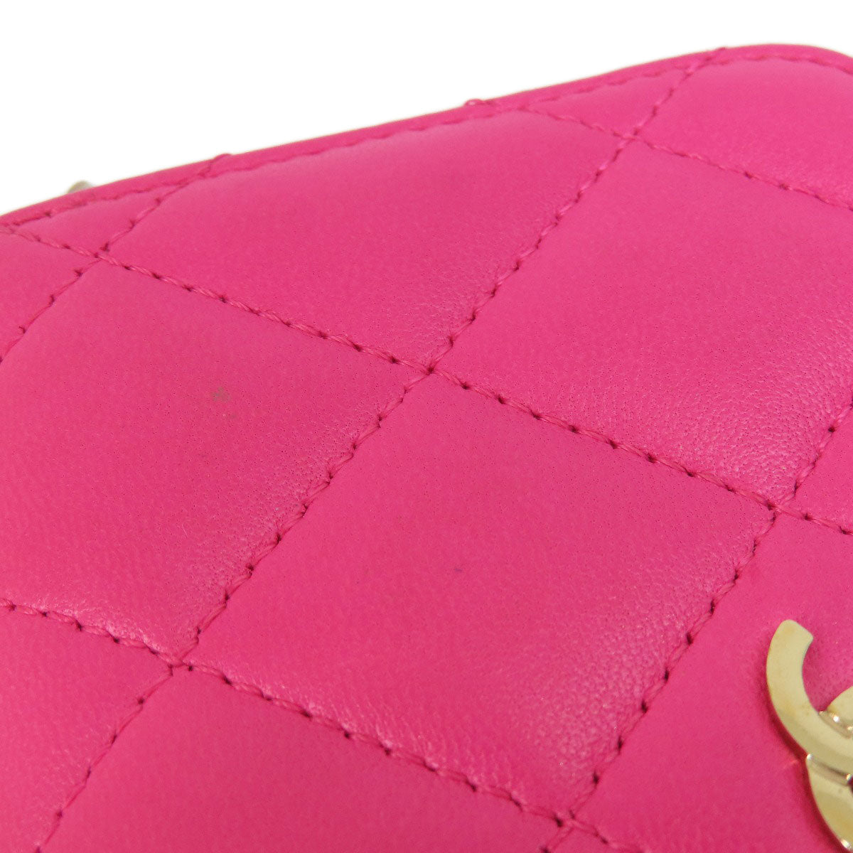 CHANEL Coin case lambskin pink Matrasse Women Used Authentic
