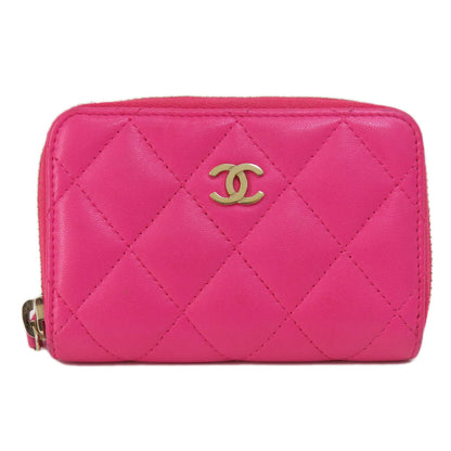CHANEL Coin case lambskin pink Matrasse Women Used Authentic