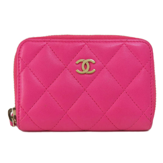 CHANEL Coin case lambskin pink Matrasse Women Used Authentic