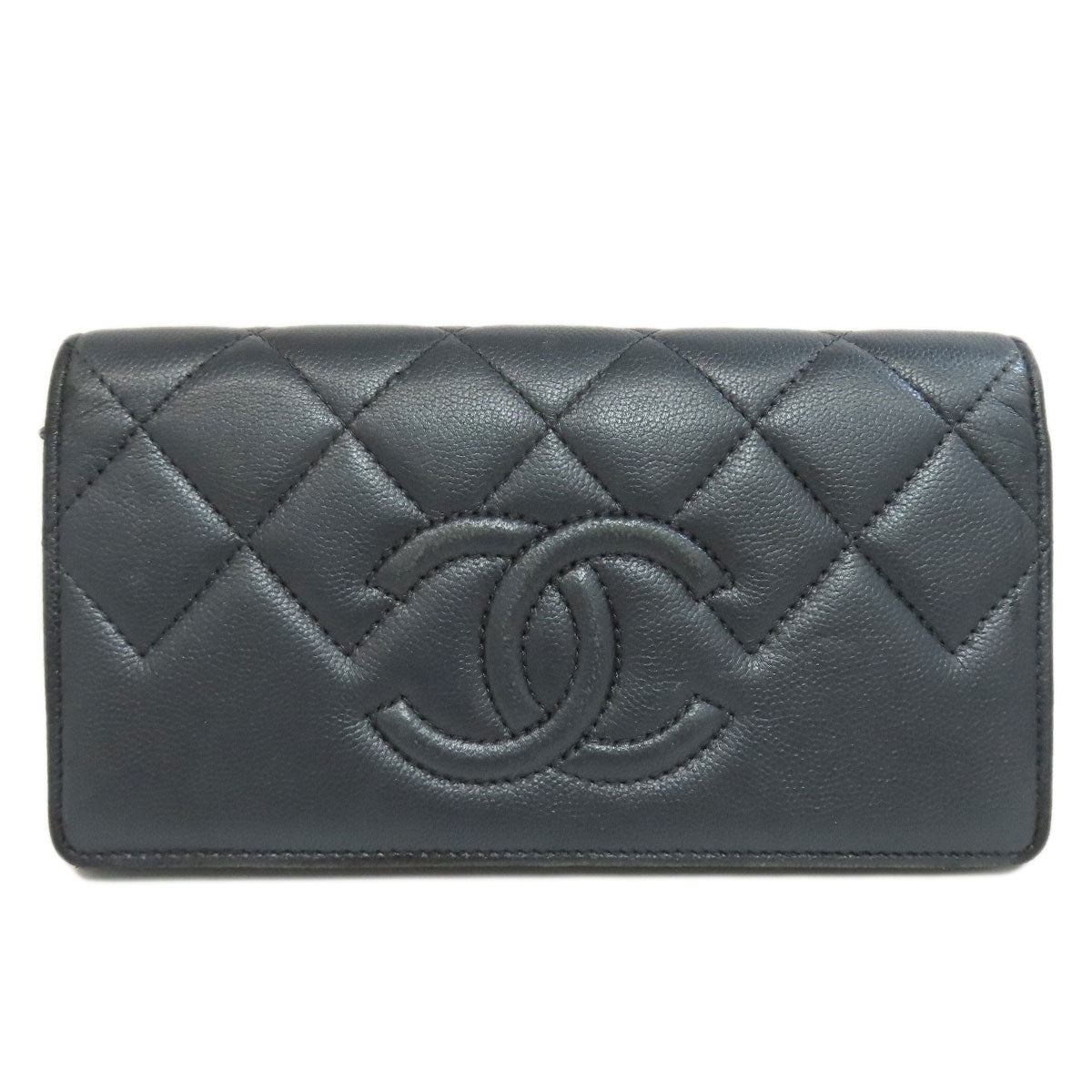 CHANEL Long Wallet Purse Soft Grained Calfskin gray COCO Mark Women Used Authentic