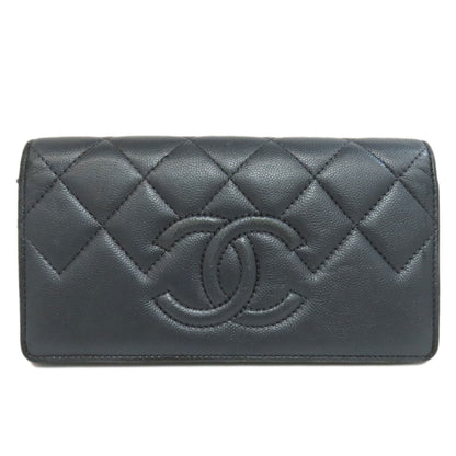 CHANEL Long Wallet Purse Soft Grained Calfskin gray COCO Mark Women Used Authentic