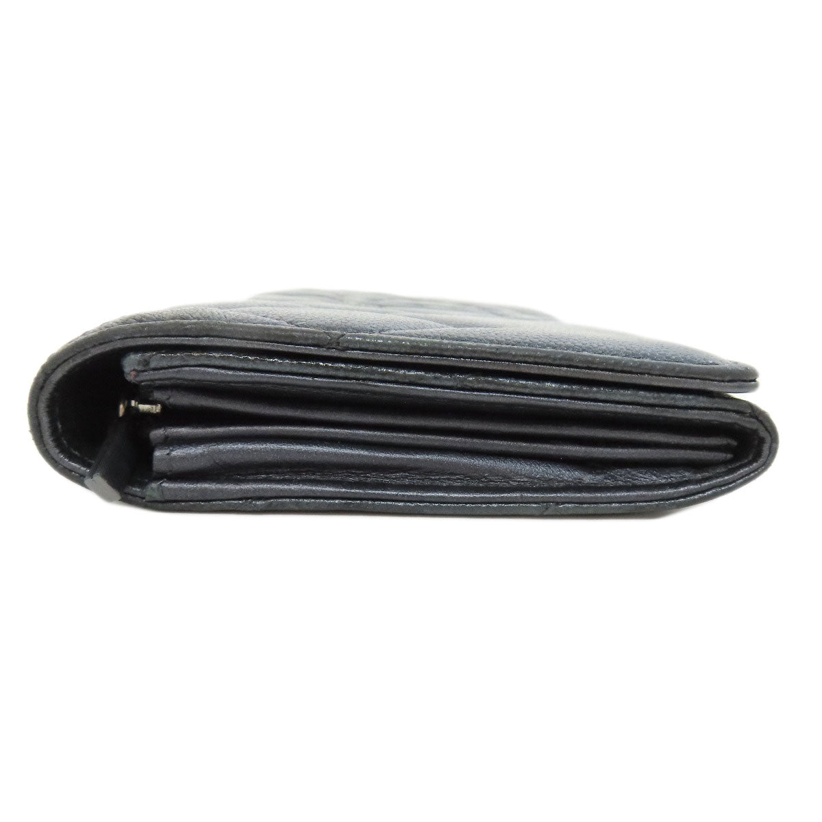 CHANEL Long Wallet Purse Soft Grained Calfskin gray COCO Mark Women Used Authentic