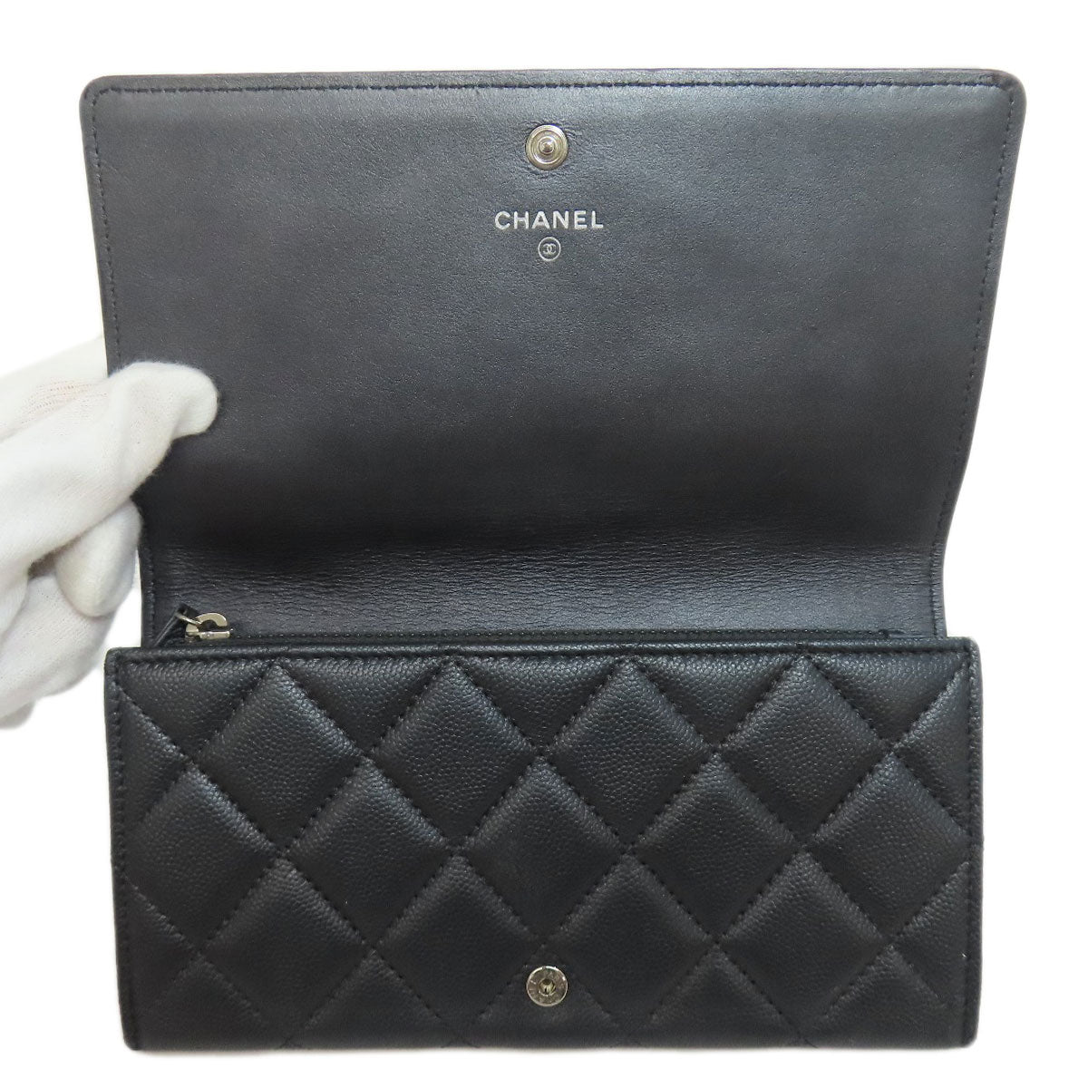 CHANEL Long Wallet Purse Soft Grained Calfskin gray COCO Mark Women Used Authentic