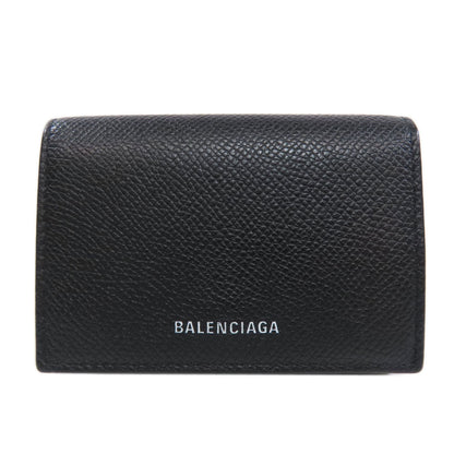 BALENCIAGA Bifold Wallet 558208 leather black logo Tri-fold Wallet mens Used Authentic